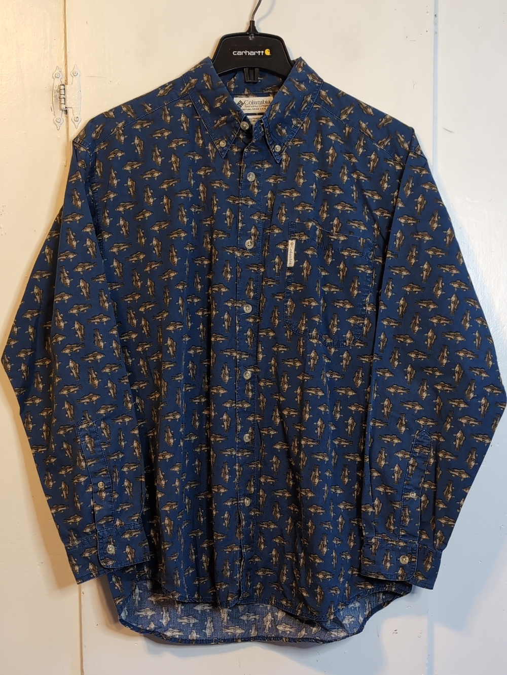 Columbia Navy Fish Button-Up Shirt mens large